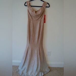 Crystal Doll Elegant Mermaid Gold/Silver 2 Tone Shiny Stretchy Evening Gown Sz 9